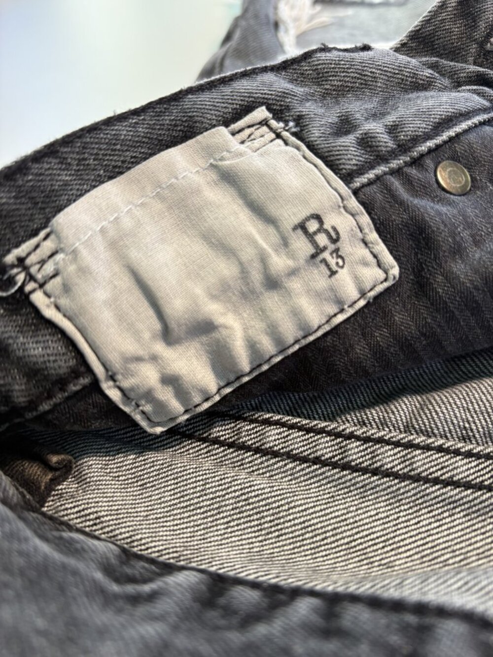 R13 Made In Italy Distressed Denim Cutoff Shorts Gray Black Wash Size 28 - Picture 9 of 10